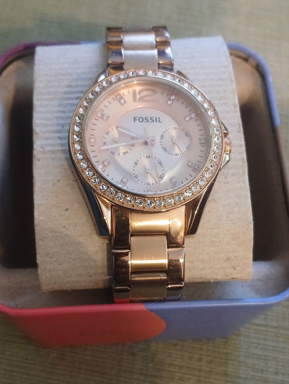 Fossil Rose Gold Crystal Bezel Women's Watch